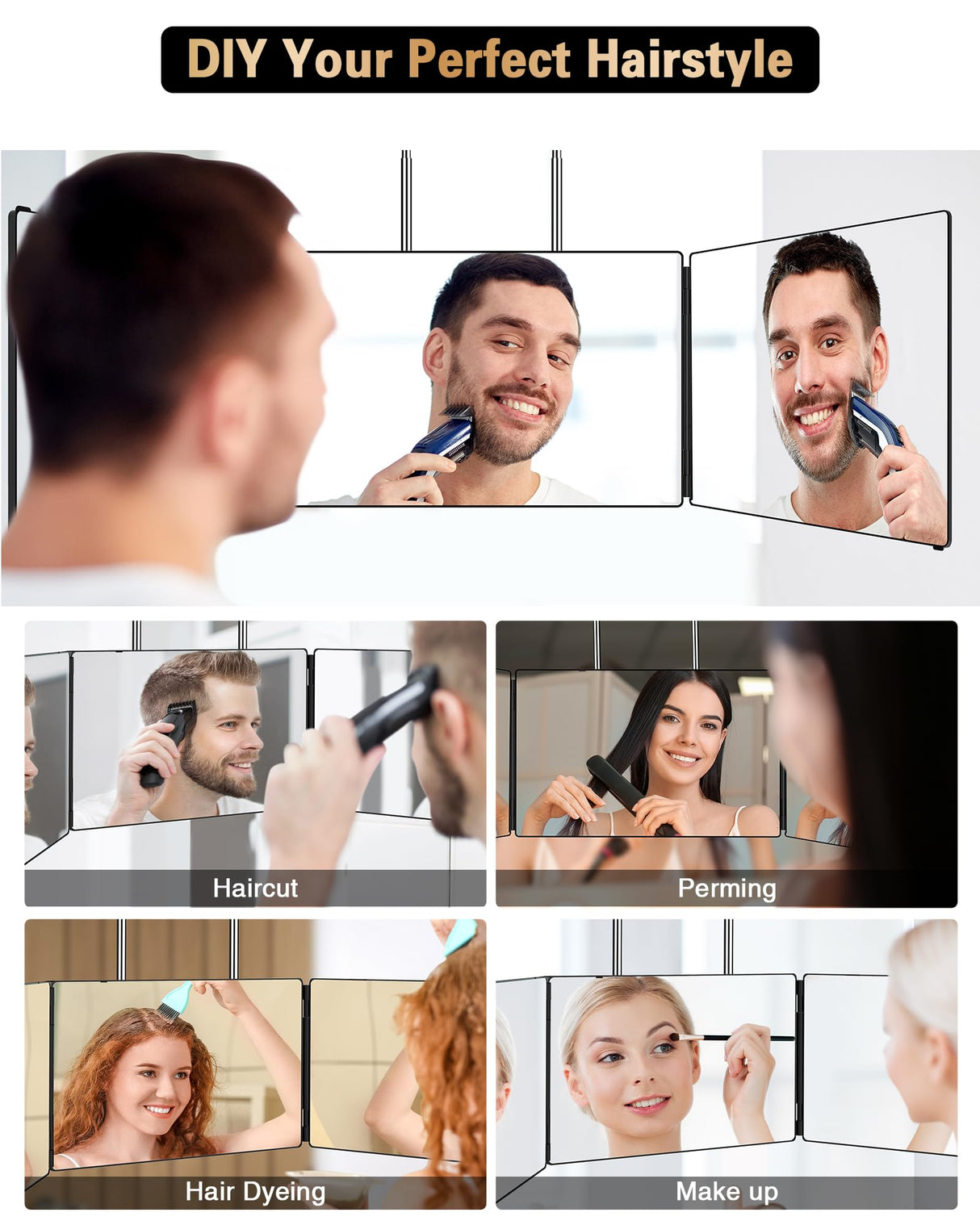 JUSRON 360 Viewing Angle Self Hair Cutting Mirror, Clear Anti-Fog HD Glass (Black Without LED Without Accessories) JUSRON