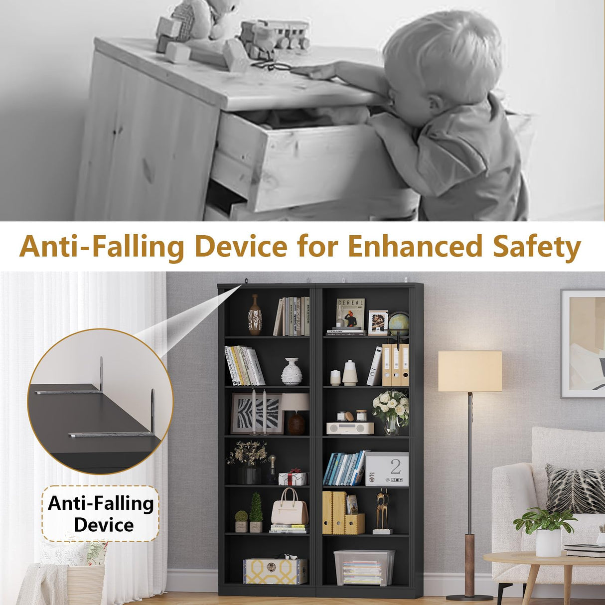 Thacuok 75" Tall Bookshelf & Bookcase, 6-Tier Adjustable Storage Shelves, Book Shelf with Anti-Tipping Device, Modern Display Rack for Living Room, Bedroom, Office Thacuok