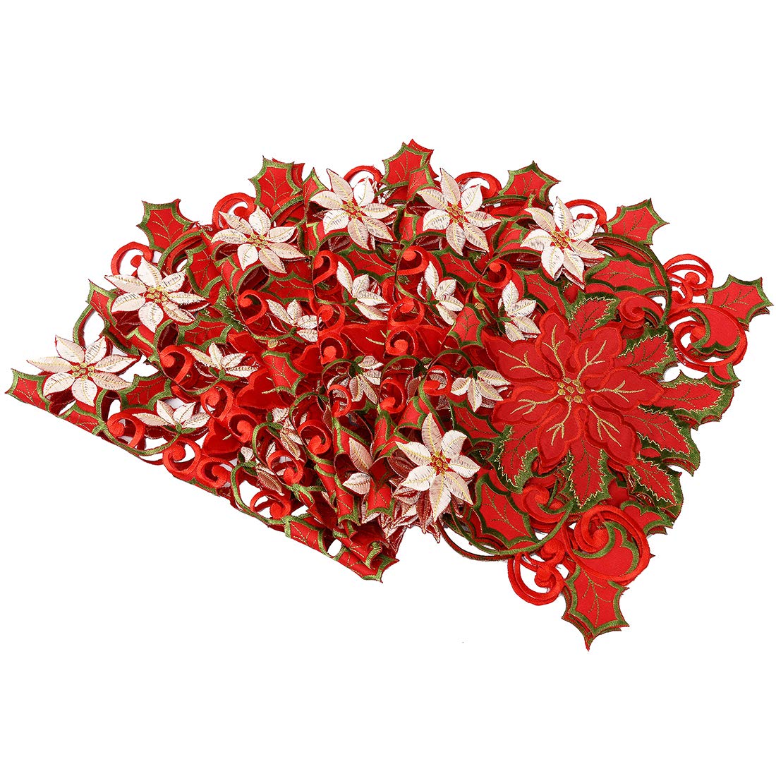 Simhomsen Embroidered Christmas Holidays Red Poinsettia Placemat 12 × 18 Inch Set of 6 Simhomsen