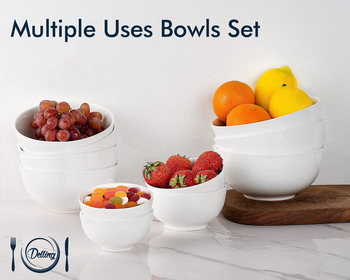 DELLING Ultra-Strong 22 Ounce Soup Bowls, Cereal Bowl, 6 inch Bowls Set, White Ceramic Bowls, White Bowls for Kitchen, Snack Rice Pasta Salad Oatmeal, Set of 6, Dishwasher & Microwave Safe DELLING
