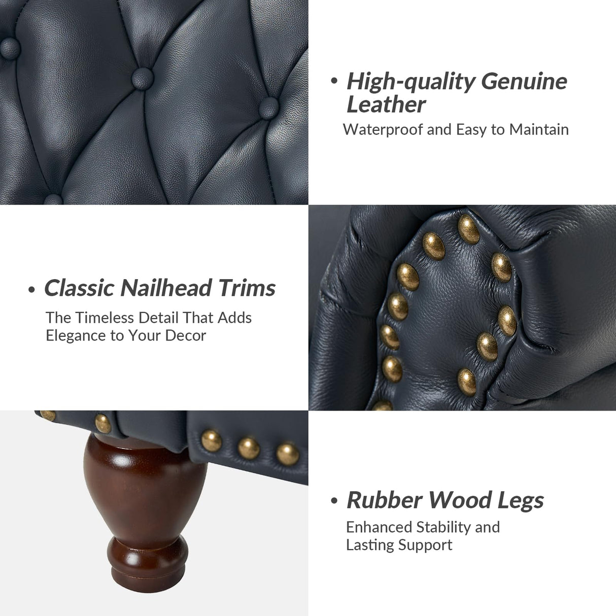 HULALA HOME Genuine Leather Recliner Chair with Solid Wood Feet, Modern Adjustable Tufted Push Back Arm Chair w/Rivet Decoration, Home Theater Seating Single Reclining Sofa for Living Room, Navy HULALA HOME