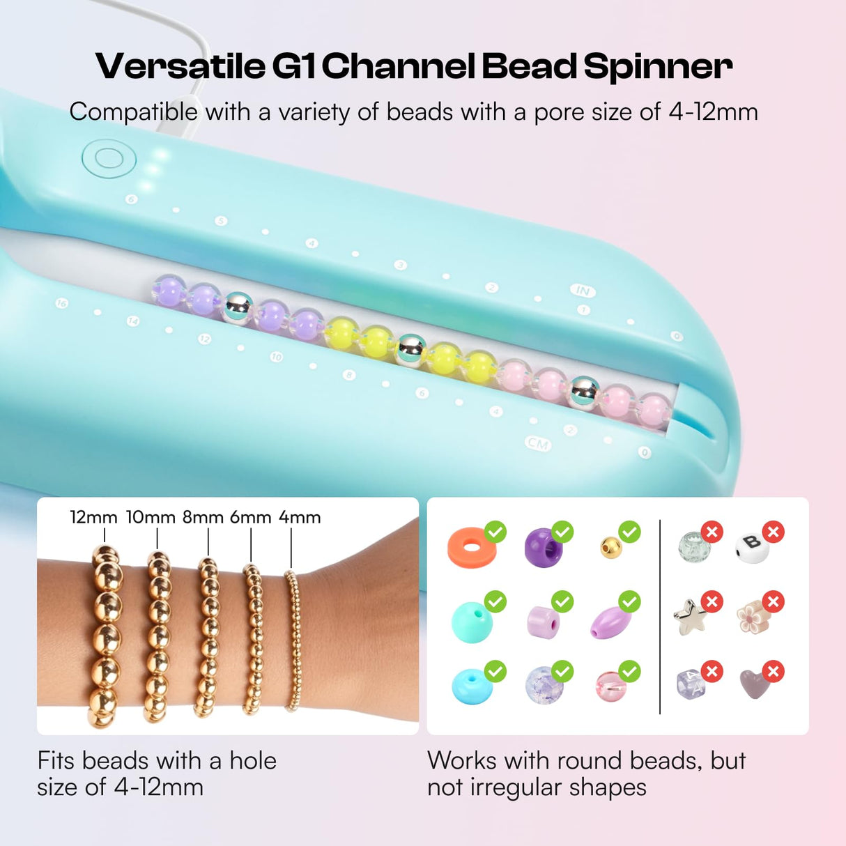 Caydo Bead Spinner with Bead Board, G1 Electric Channel Bracelet Jewelry Spinner Kit for Bracelets Designing and Making, Suitable for Pony Beads, Seed Beads, Round Glass Beads Caydo