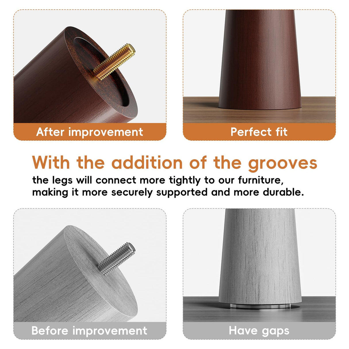 12 Inch Furniture Legs, Round Solid Wood Chair Legs Bench Leg, Mid Century Modern Replacement Table Legs for Home DIY Projects TV Cabinet, Ottoman, Dresser, Armchair, Cabinet(Set of 4 Walnut Color) GOSCHE