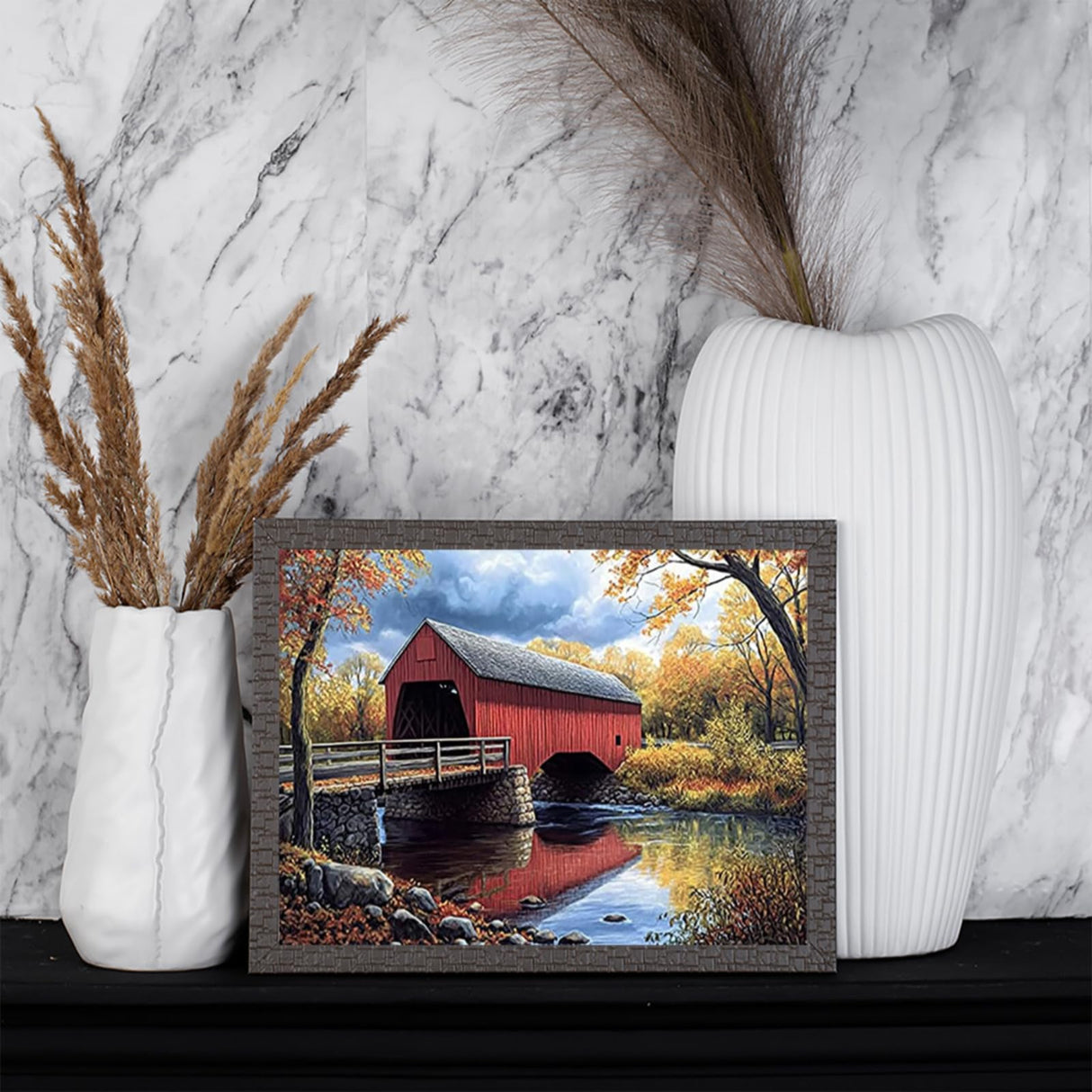 KAYEIUU 5D Landscape Historic Campbells Covered Bridge Diamond Art Full Drill Diamond Painting Kits for Adults Beginners DIY Art Crafts for Relaxation and Home Wall Decor 12x16 Inch KAYEIUU