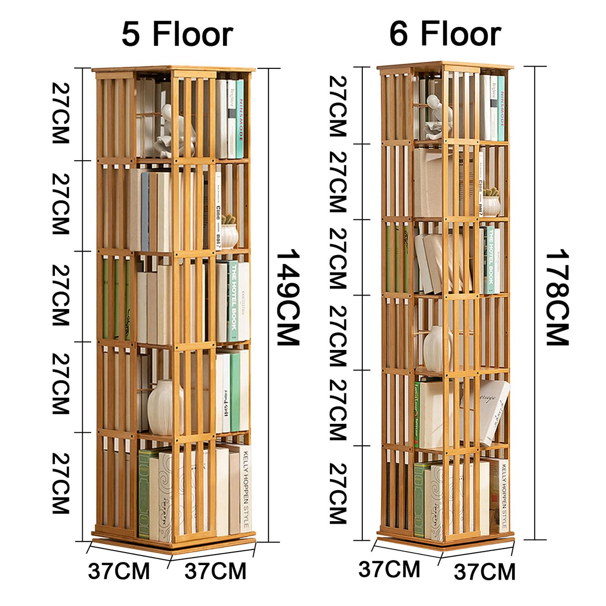 Teal Bamboo 360° Rotating Bookshelf with Open Shelving for Stylish Storage WoodArtSupply