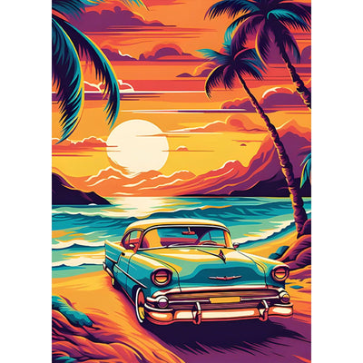 SENQAO Car Diamond Art Kits for Adults, 5D Coconut Tree Diamond Art Kits, Sunset Landscape Paint Round Full Drill DIY Diamond Art Kits for Home Wall Decor 11.8x15.7 inch