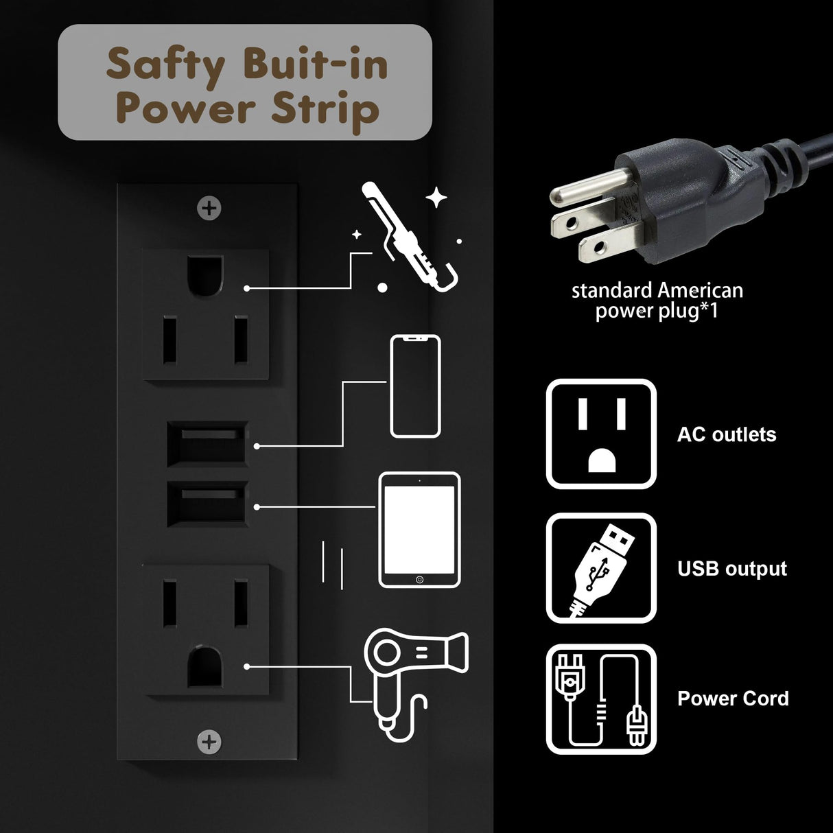 YESHOMY Vanity Desk with Mirror, Power Outlet and 10 Lights, Makeup Table with 7 Drawers, 3 Color Modes Available for Bedroom, Dark Black YESHOMY