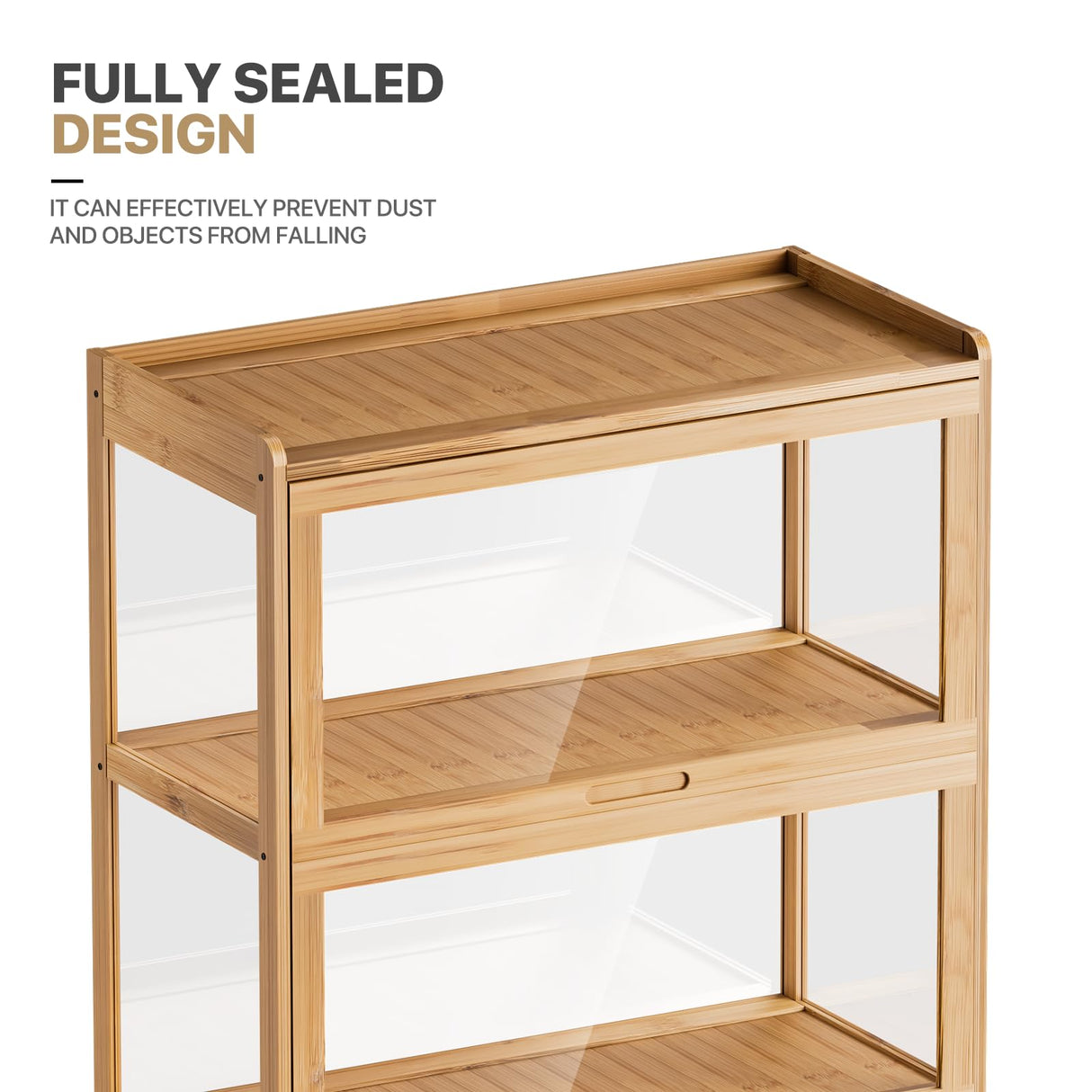 MoNiBloom 55" Curio Display Cabinet with Doors, 4-Tier Bamboo Showcase Storage Cabinet Shelf Collectibles Toy Display Case for Living Room, Natural MoNiBloom