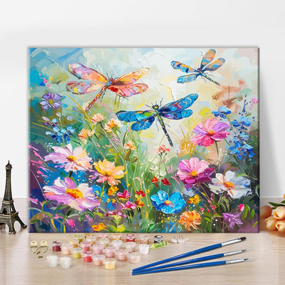 Dragonfly Paint by Numbers Kits Adults Pating Numbers Art DIY Wild Flower Weeds Paint by Numbers Artwork Beautiful Pattern on Canvas Paintwork 16x20 in Bedroom Painting Wall Art Decor
