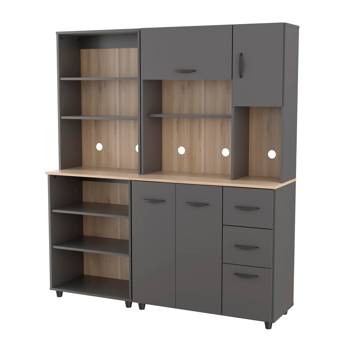 Inval Proforte 2-Piece Garage Storage Cabinet Set with 1 Large Cabinet, 3-Drawer Cabinet, Adjustable Shelves, Dark Gray/Maple Inval