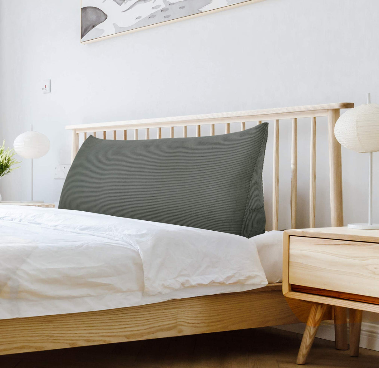 WOWMAX Large Bolster Triangular Positioning Support Reading Backrest Wedge Pillow for Headboard for Day Bed Bunk Bed with Removable Cover No Button Grey Queen WOWMAX