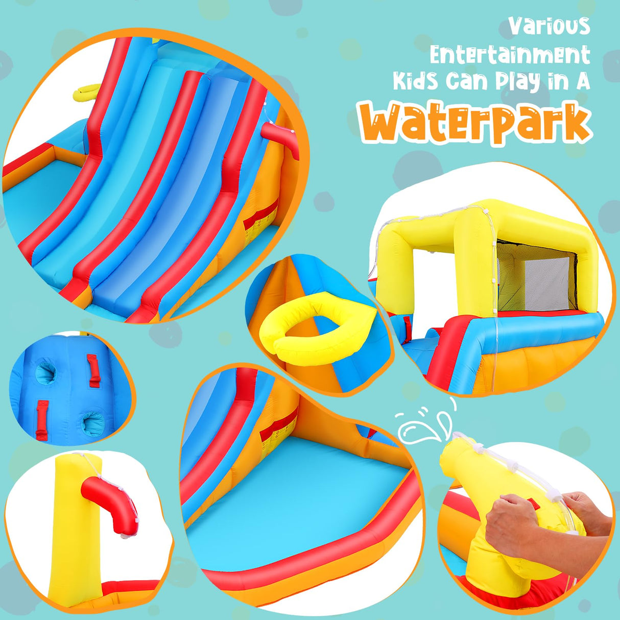 Whubefy Extra Large Inflatable Water Slide, 18X14 Ft Bounce House for 5-12, 840D+420D Oxford Fabric, Long Slide/Splash Pool/680W Blower/10 Accessories, Suitable for 10 Kids, Backyard Summer Fun Whubefy