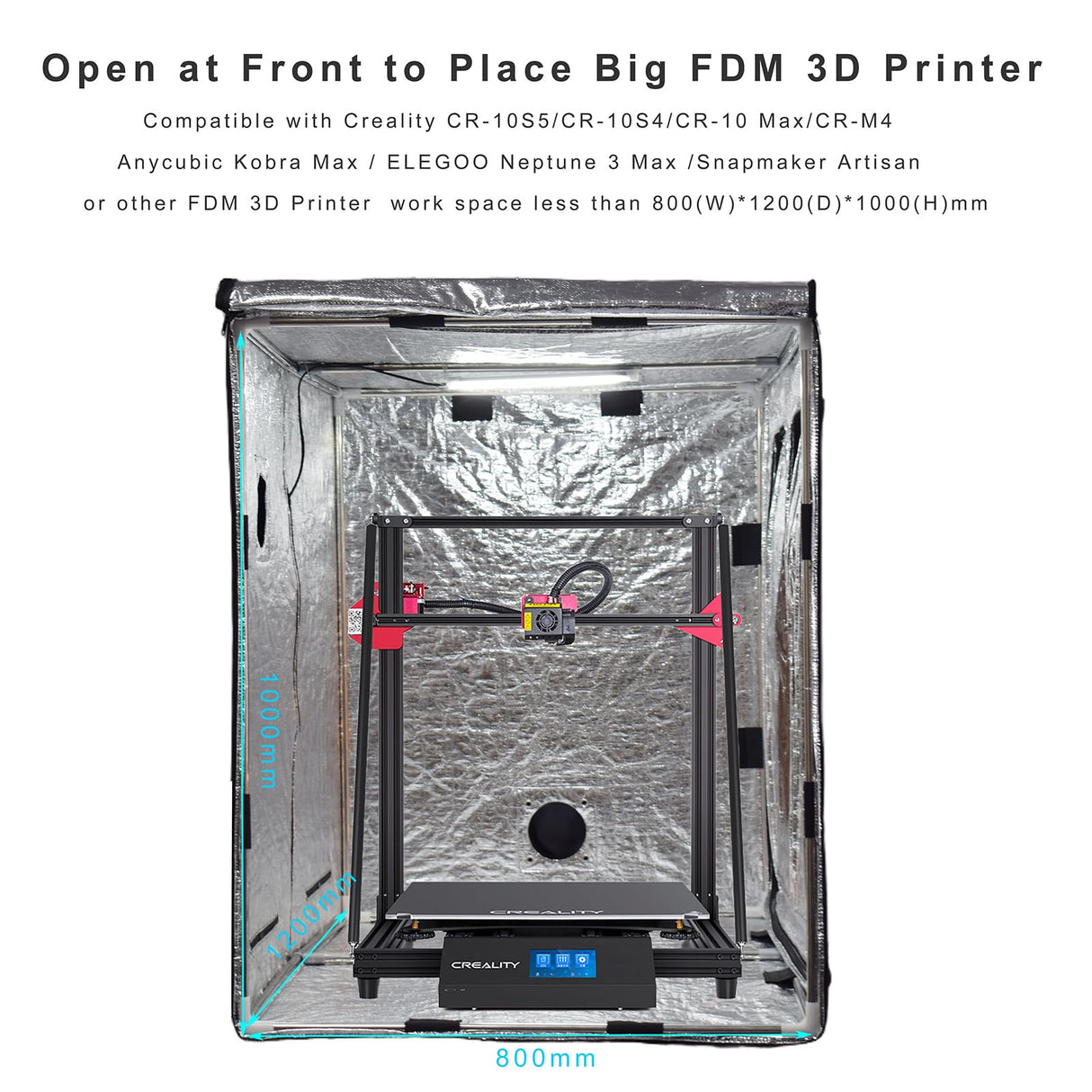 FUNGDO Large 3D Printer Enclosure 800x1200x1000mm with LED Light for Big 3D Printers or as Work Station for 2-4 pcs Small Printer with Port for Ventilation kit FUNGDO