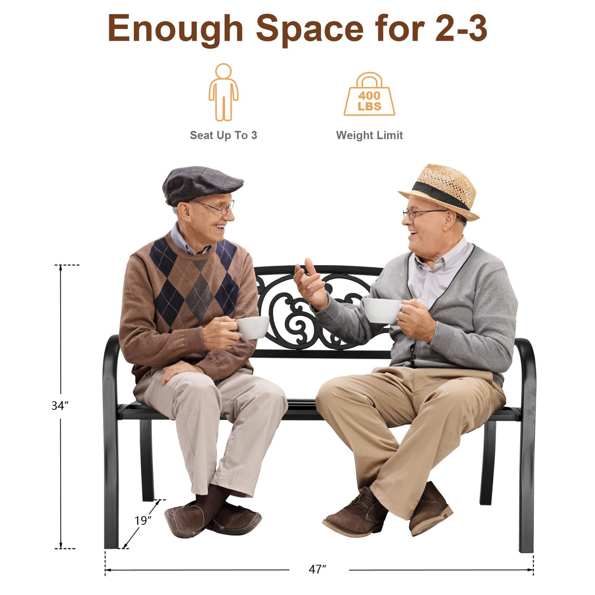 Outvita Outdoor Bench, 50" Metal Frame Garden Bench Patio Porch Furniture with Plastic Floral Design Backrest Powder-Coated Chair Yard Entryway Deck Furniture Outvita