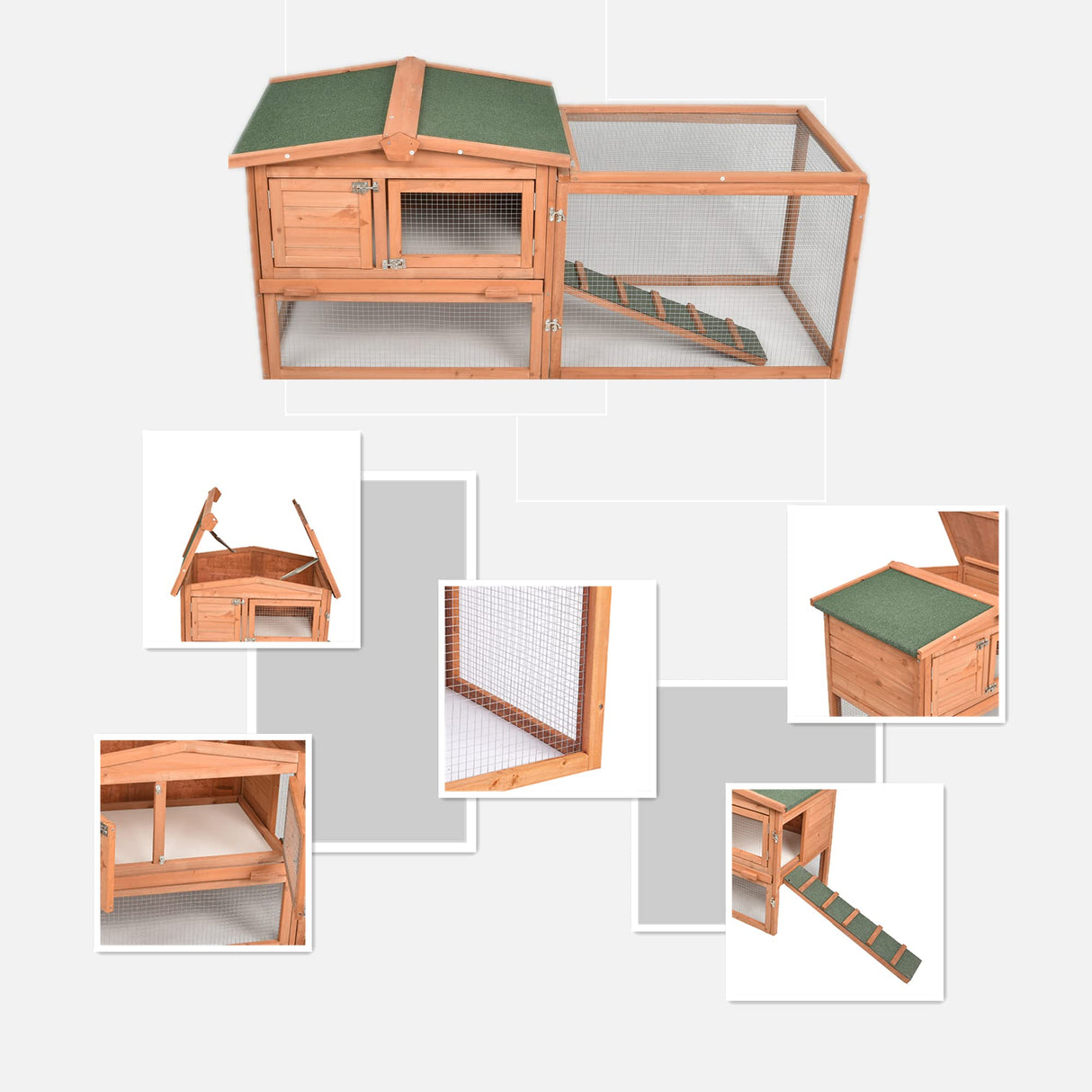 GOJOOASIS 60" Chicken Coop Outdoor Wooden Rabbit Hutch Poultry Cage with Run & Wire Fence for Backyard GOJOOASIS