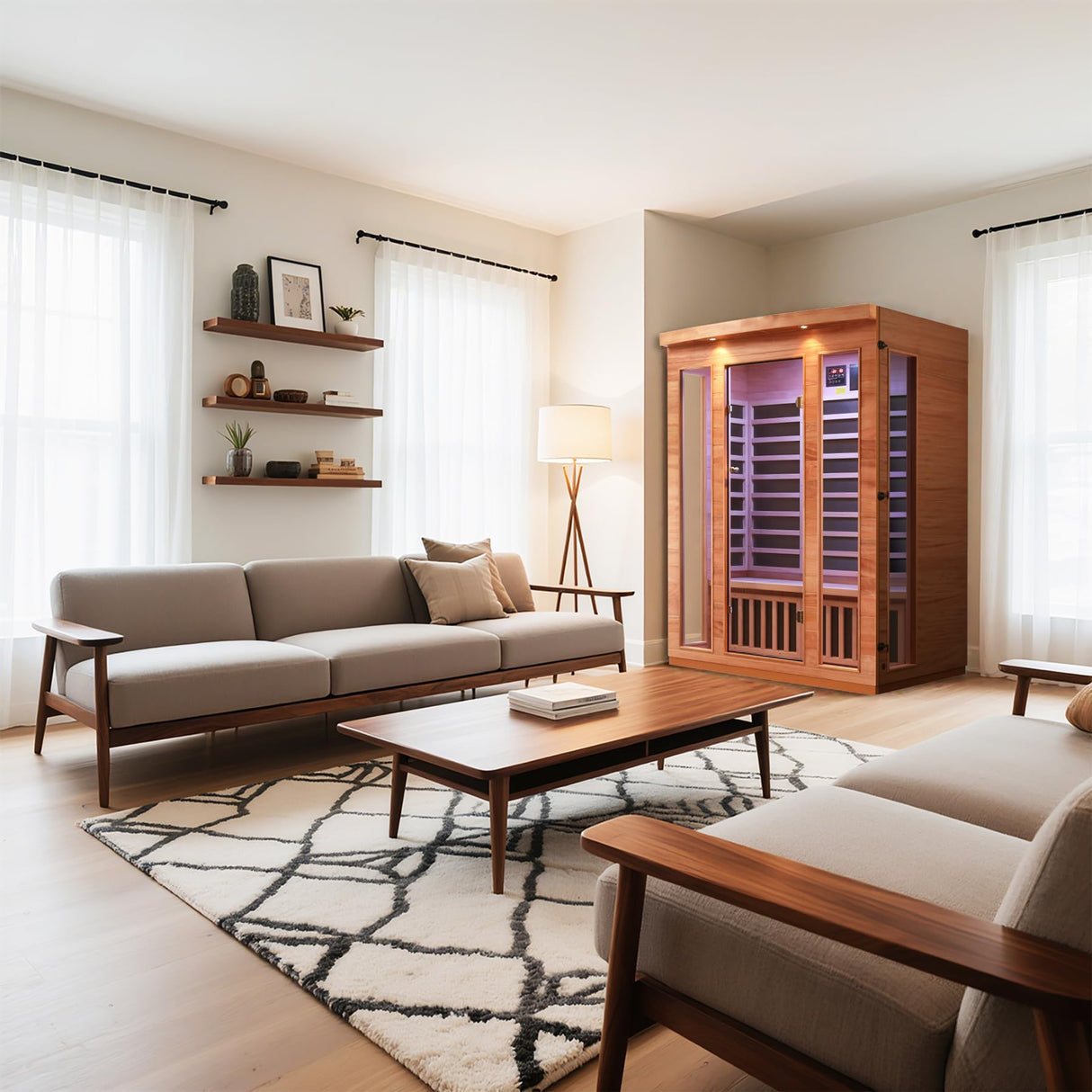 2 Person Low EMF Far Infrared Sauna Hemlock Wood 7 Led Light Therapy and Bluetooth Speaker Tempered Glass 120V/2145W Indoor Sauna Luxury Spa for House and Gym (3 Person) Generic