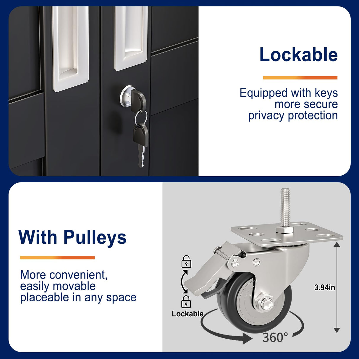 erosoei 75" H Metal Garage Storage Cabinet, Rolling Tool Cabinet with 2 Doors and Wheels, Locker Steel Cabinet with 5 Adjustable Shelves, Organization Cabinet for Garage,Office,Home,Gym,School(Black) erosoei