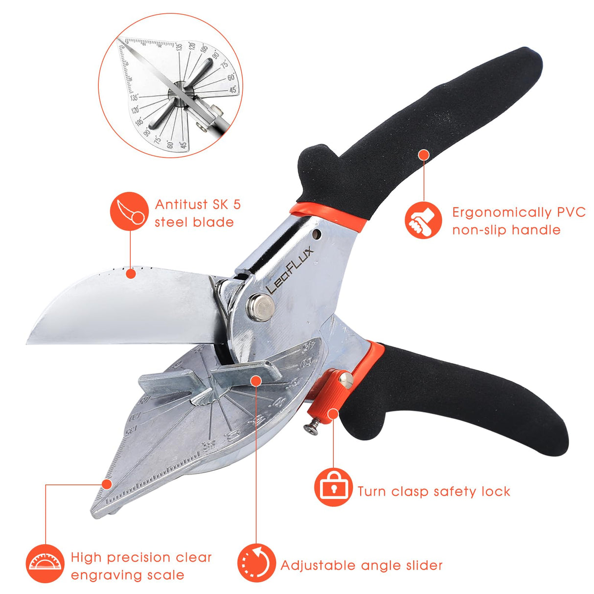LeafLux Miter Shears for Wood Trim, Adjustable 45°-135° Multi-Angle Handheld Tool, Multifunctional Trunking, Moulding Shears, Perfect for Mitre Cutting, Quarter Round, No Replacement Blade | LFXP3101S LeafLux