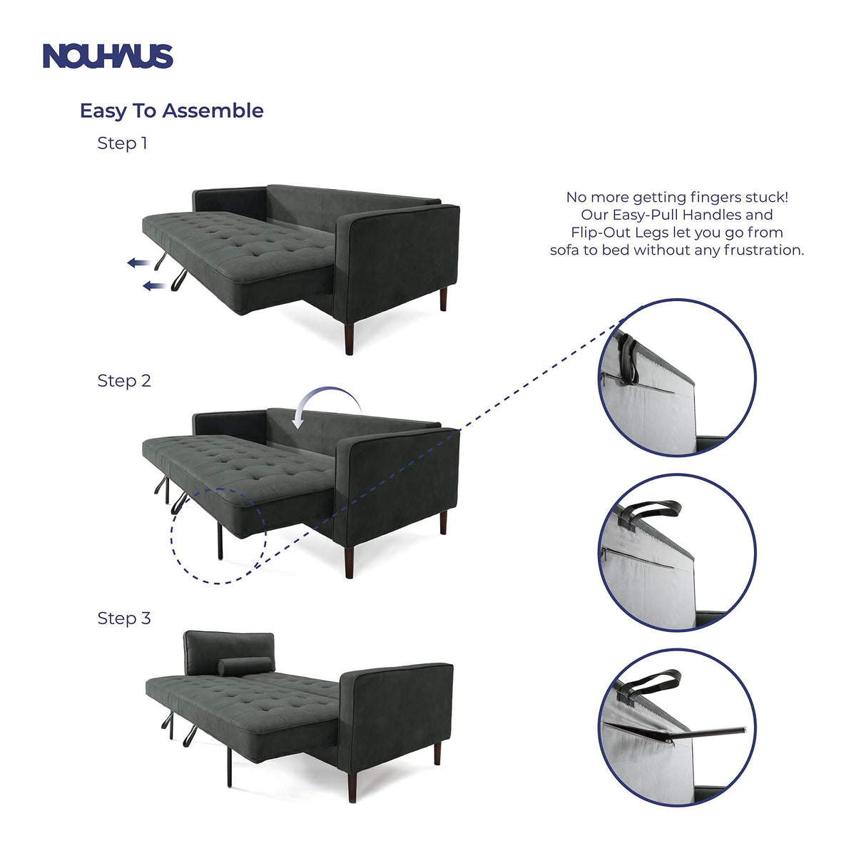 Nouhaus Module, Sleeper Sofa Bed Couch. 7ft Luxury Convertible Sofa Futon Bed with No Roll Together Latex. Pull Out Couch Bed for Bedroom Couch, Small Apartment Furniture Sofas or RV Couch Nouhaus