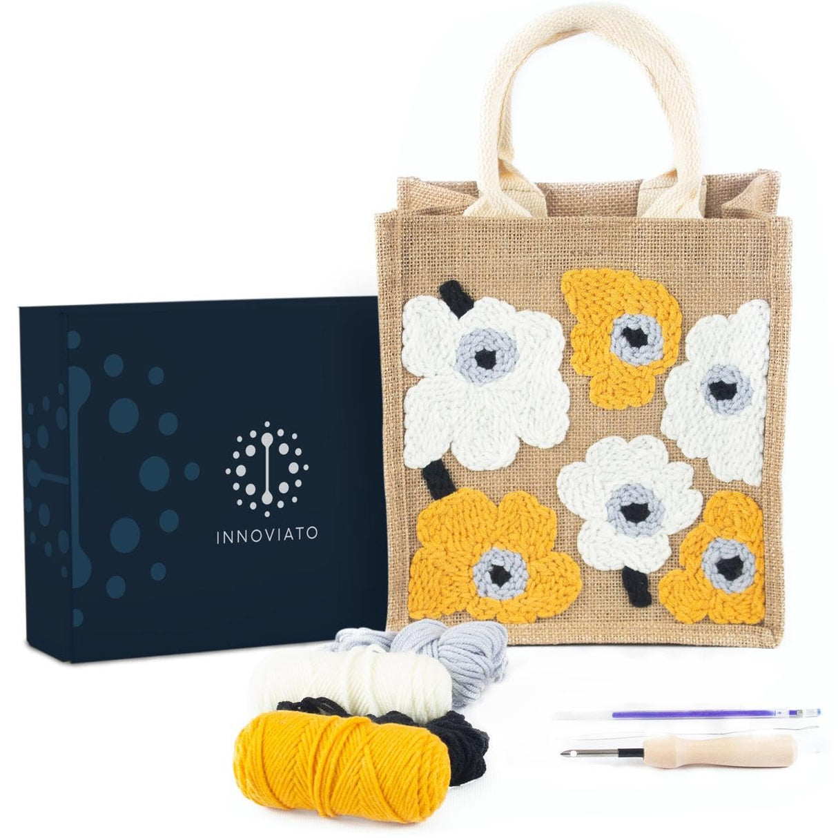Innoviato - Punch Needle Kit for Beginners – Complete Embroidery Tote Bag Set for Adults & Kids with Easy Instructions & Video Tutorial, Includes a Unique Pattern Generic