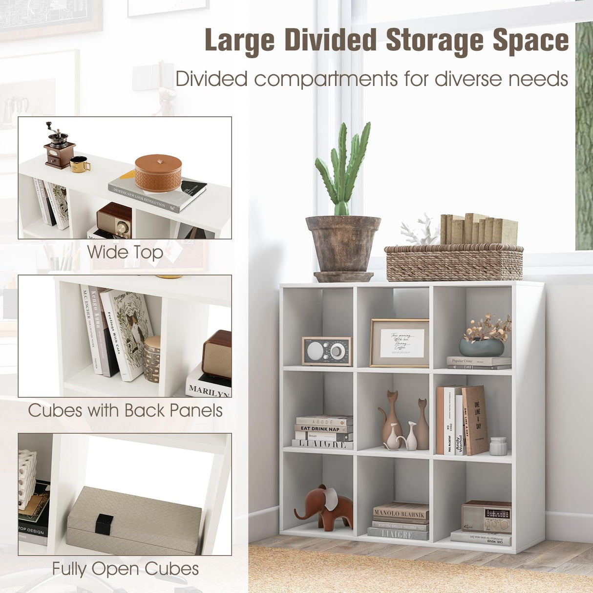 Tangkula Modern 9-Cube Wooden Bookshelf with Anti-Tipping Kits - Stylish Open Storage for Living Spaces Tangkula