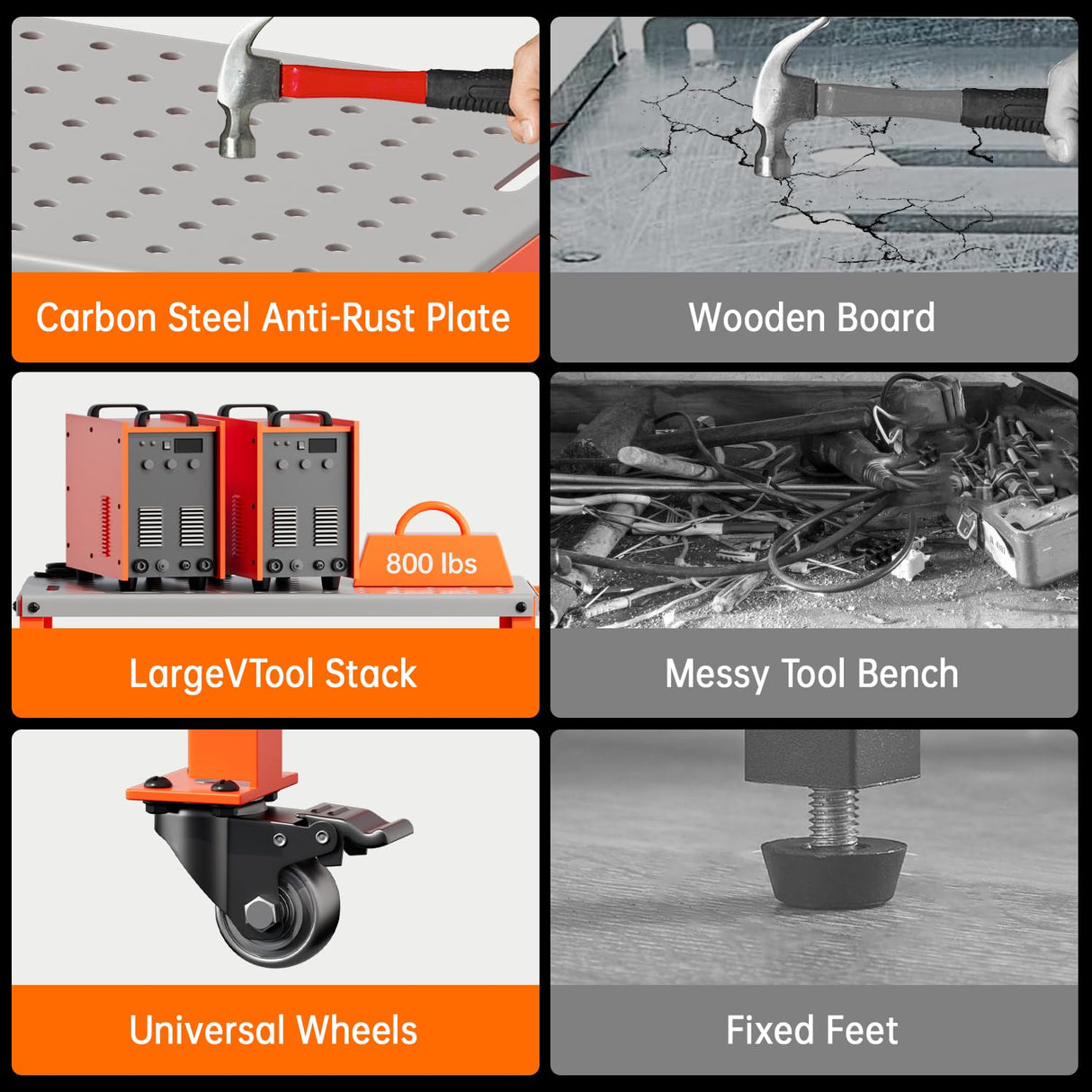 Movable Welding Table,36"x18"Welding Tool Car,Movable Welding Workbench Table,Easy Setup Portable Workbench,Heavy-Duty Load Capacity,with Tool Slots and Fixture Holes,Tool Tray Tenyagat