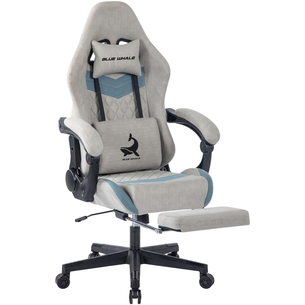 Blue Whale Gaming Chair for Adult 350lbs Computer Chair with Adjustable Lumbar Support Headrest and Footrest Large Size Reclining Gaming Chair Big and Tall Linkage Armrest Computer Chair Grey Blue Whale