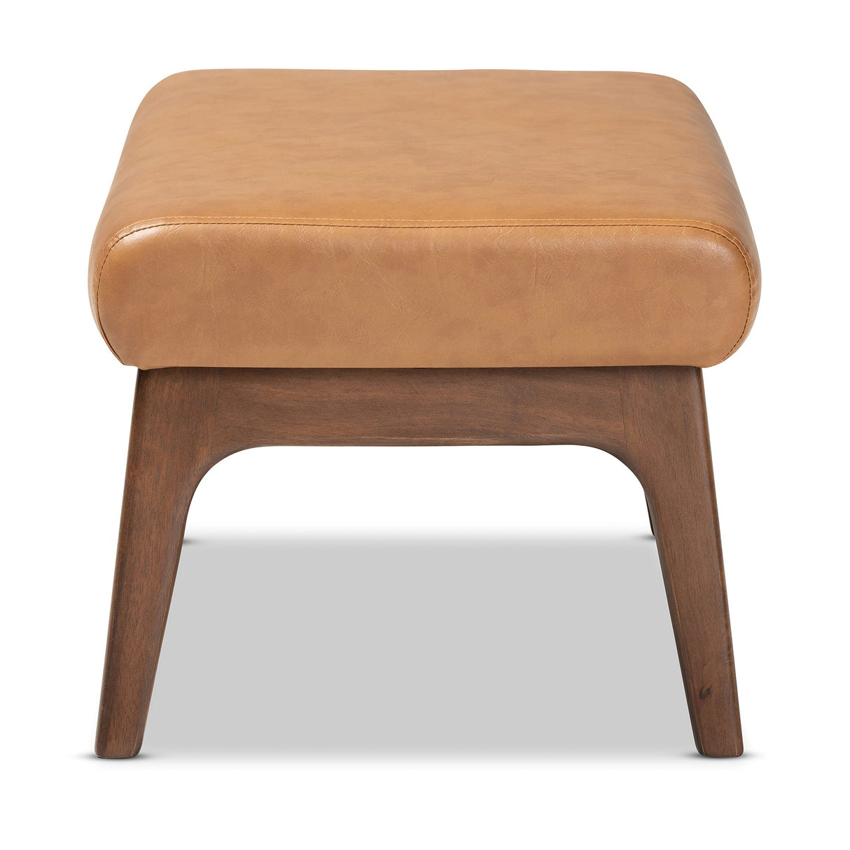 Baxton Studio Bianca Mid-Century Modern Walnut Brown Finished Wood and Tan Faux Leather Effect Ottoman Baxton Studio