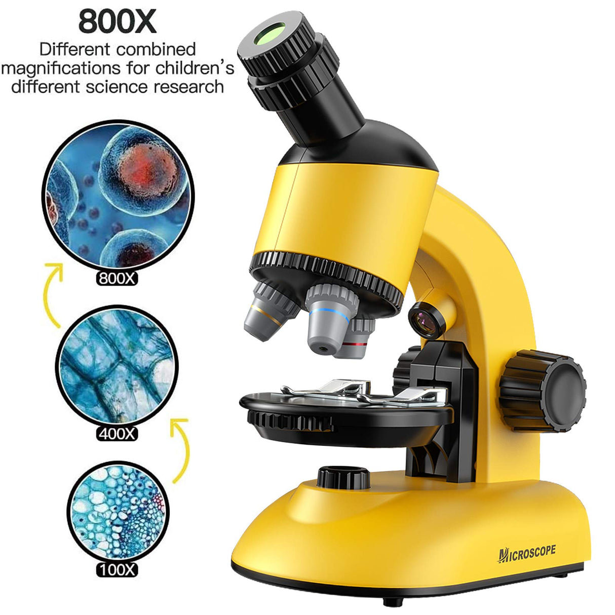 Microscope Kit for Kids - LED 40X-1200X Magnification Science Toy, Slides With Specimens, STEM Kit for Students YONGSHUO
