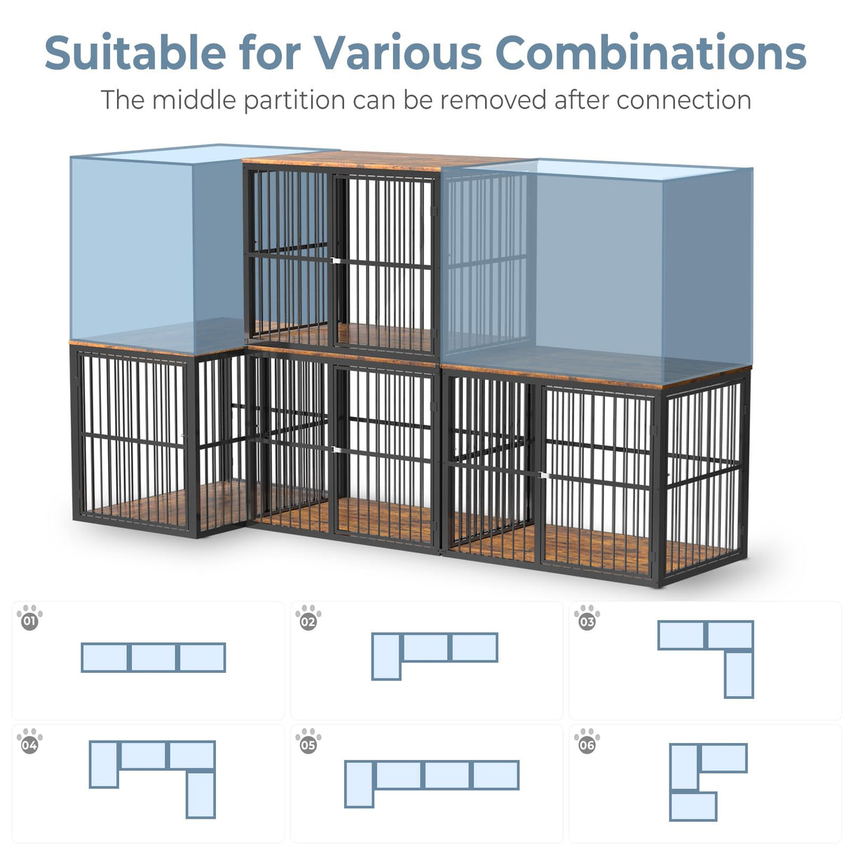 Lyromix 86.62''Dog Crate Furniture Large Breed TV Stand for 2 Dogs with Double Rooms,Wooden Dog Kennel Dog Crate End Table with Removable Divider for Large Medium Dogs, Can Use Separately, Brown Lyromix