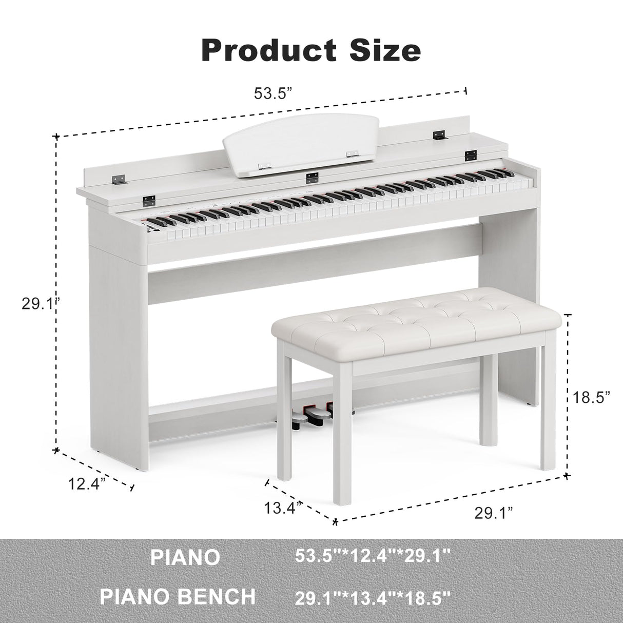 UMOMO U-710 Digital Piano with Duet Bench, 88 Key Electric Piano for Beginner/Adults with Padded Piano Bench+Music Stand+Power Adapter+3-Pedal UMOMO