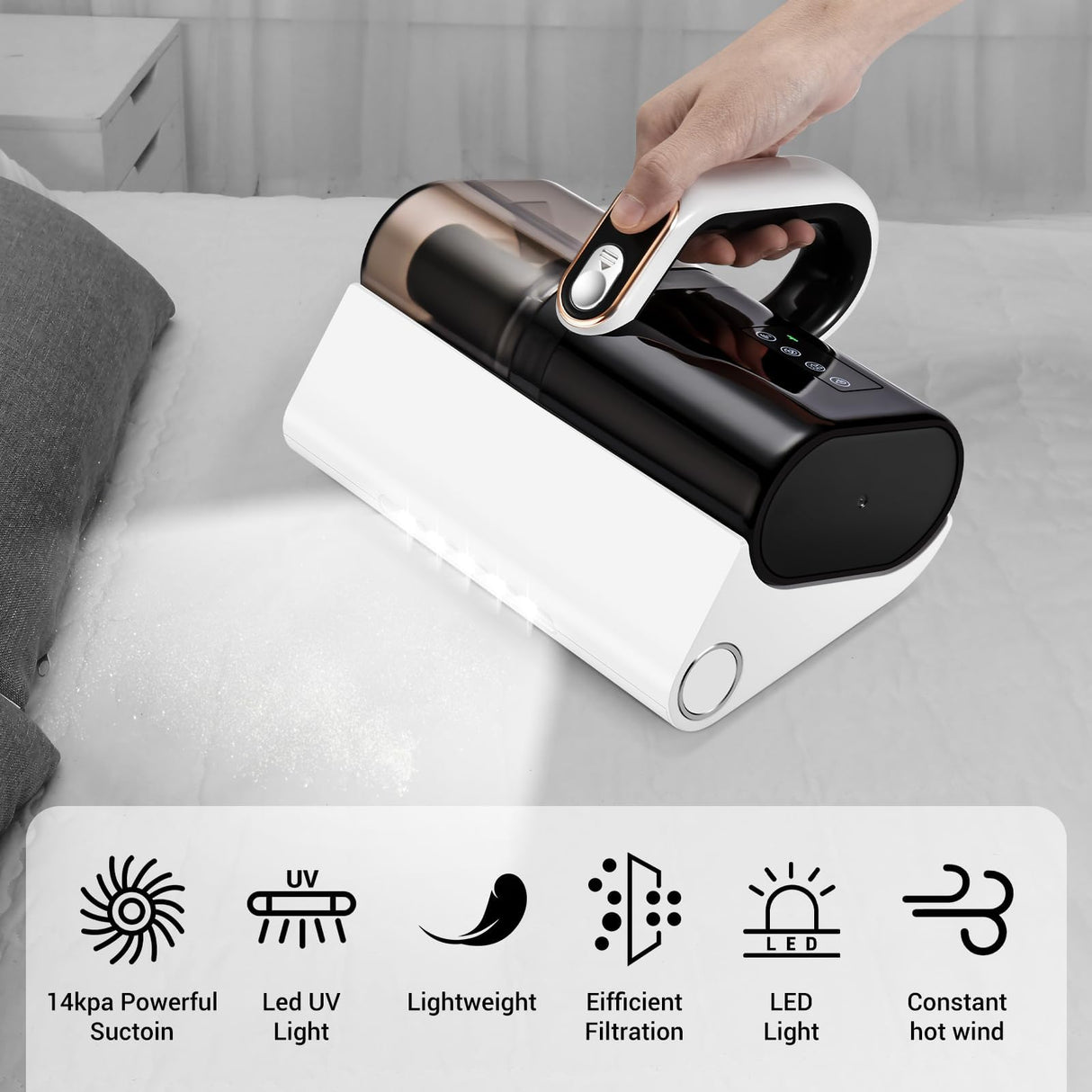 Bed Vacuum Cleaner, Handheld UV Mattress Cleaner With LED Light & High Heating Tech, 500W Powerful Deep Vacuum, HEPA Filter for Bed, Pillow, Couch, Pet Hair and Carpets Cleaning Dizikzo