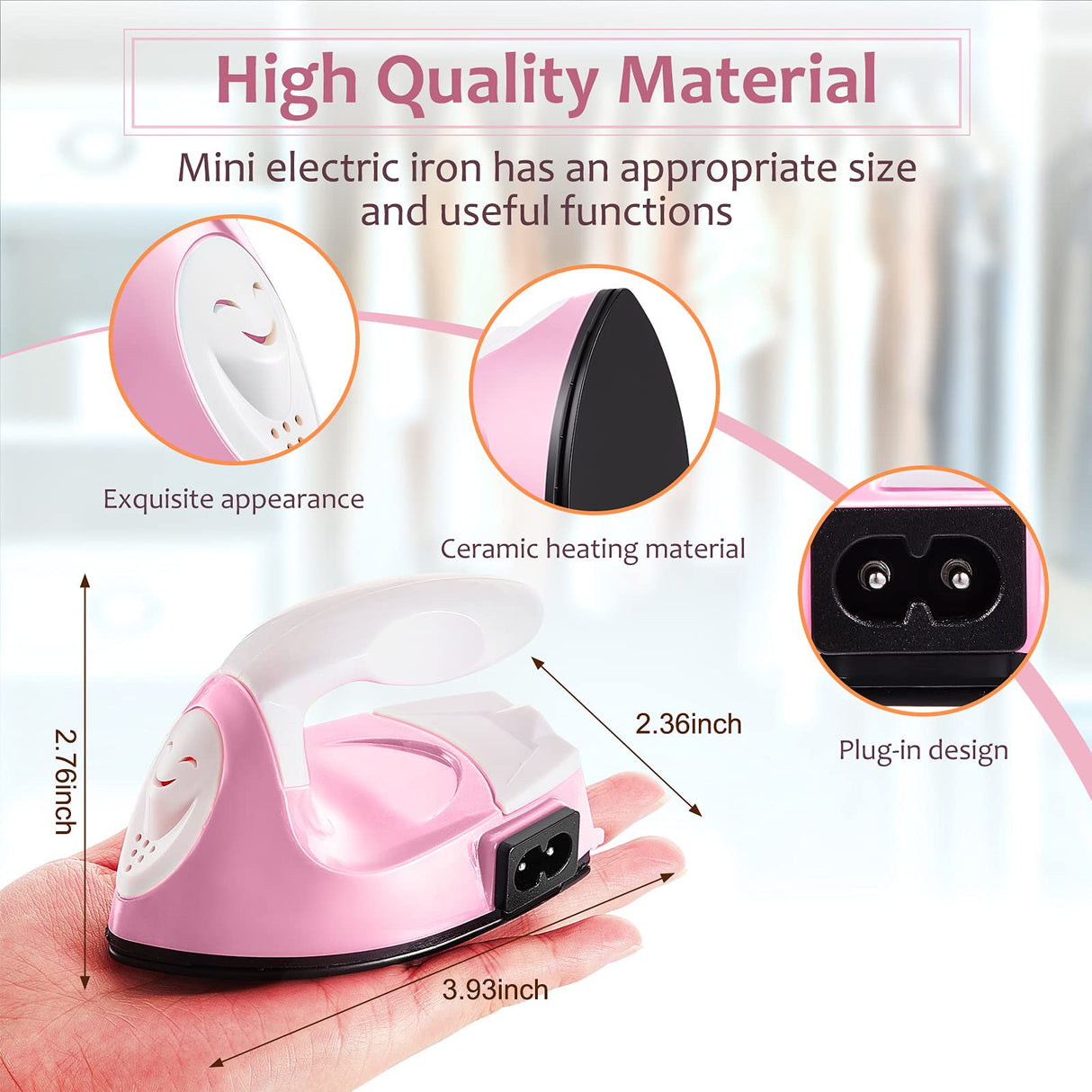 Honoson Mini Craft Iron Mini Heat Press Small Iron Portable Handy Tiny Flatiron with Charging Base Accessories for Fuse Beads Patch DIY Shoes T-Shirts Heat Transfer Vinyl Projects(Light Pink) Honoson