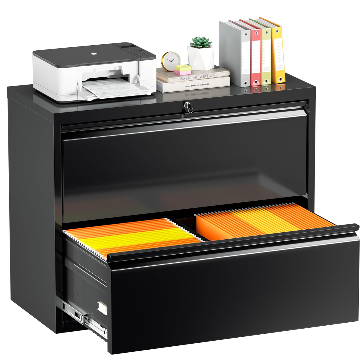 INTERGREAT Lateral File Cabinet 2 Drawer Black, Metal 2 Drawer Filing Cabinet with Lock for Home Office, Locking File Cabinet for Letter/Legal/F4/A4 Size Hanging Files - 36" W INTERGREAT