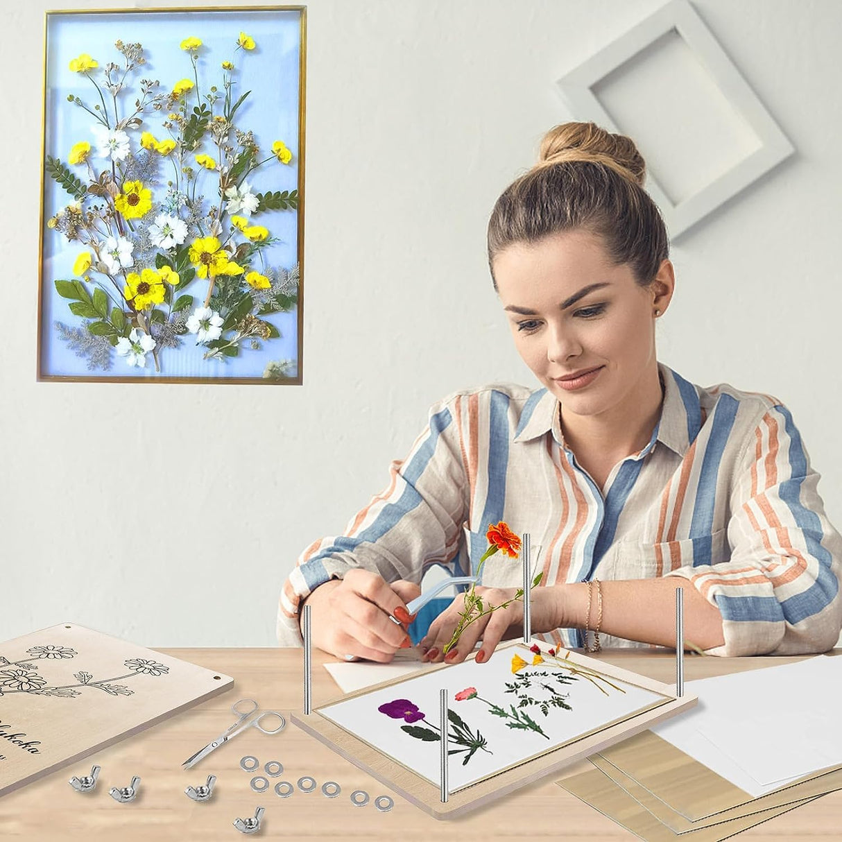 Rhykoka Large Flower Press Kit for Adults, 10 Layers 11.8 x 8.3 Inches DIY Wood Leaf Plant Press Kit, Great Gift for DIY Arts and Crafts Lovers (Light Beige) Rhykoka