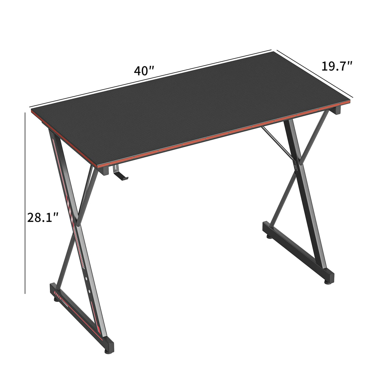 CubiCubi Gaming Desk 40 Inch PC Computer Desk, Carbon Fiber Home Office Desk Table Gamer Workstation, Simple Game Table with Headphone Hook, Dark Black CubiCubi