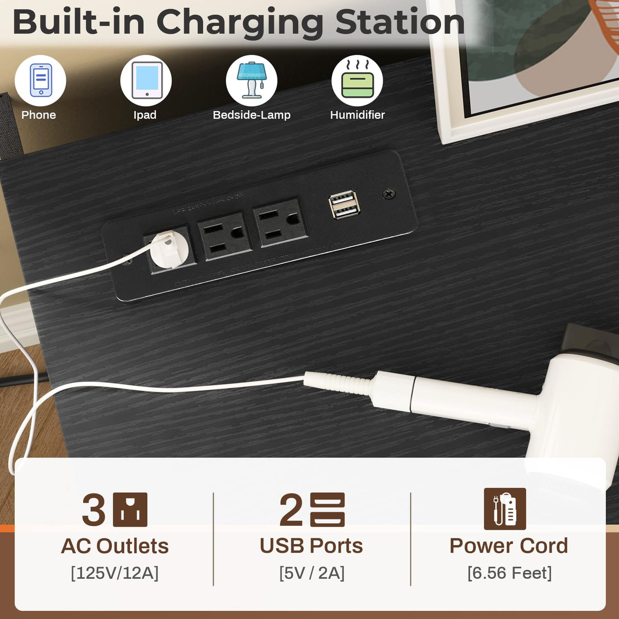 Hasuit 6 Drawer Dresser with LED Lights and Charging Station, Wide Chest of 6 Drawers with Open Space, Modern Large Capacity Storage Cabinet, Black Dresser for Bedroom, Living Room, Hallway Hasuit