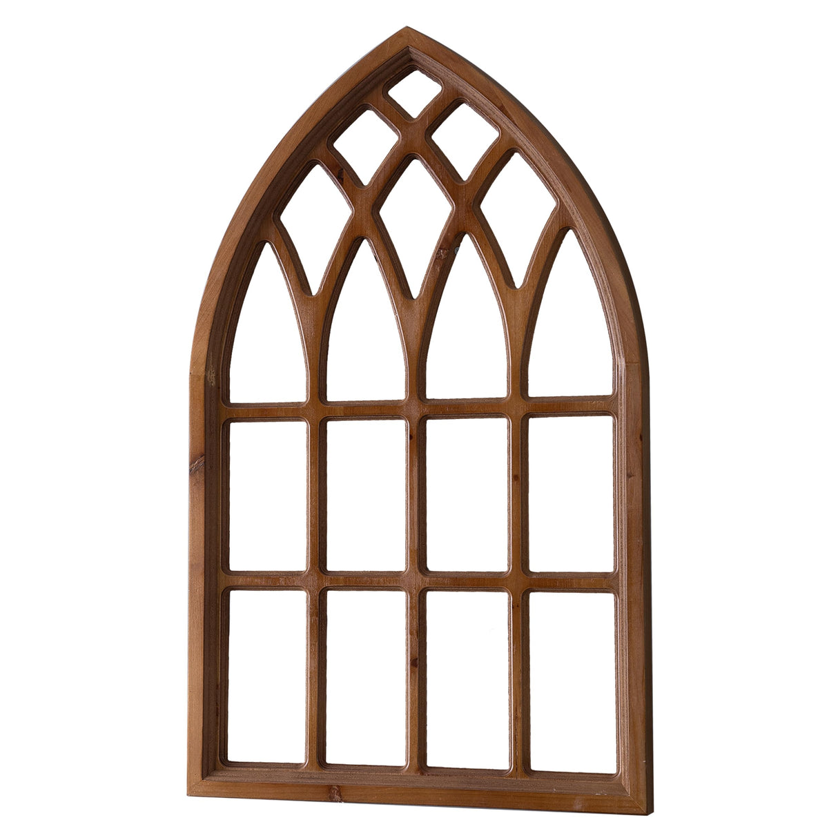 Sintosin Farmhouse Arched Window Frame Wall Decor 20 x 32 Inches, Hanging Burning Finish Cathedral Wooden Window Frame, Handmade Rustic Faux Window Pane for Fireplace Living Room Entryway Hallway Sintosin