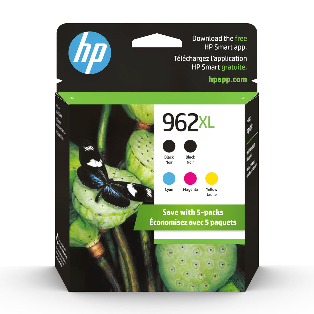 HP Original 962XL Black, Cyan, Magenta, Yellow High-Yield Ink Cartridges (5-Pack) | Works OfficeJet 9010 Series, OfficeJet Pro 9010, 9020 Series | Eligible for Instant Ink | 6ZA57AN HP