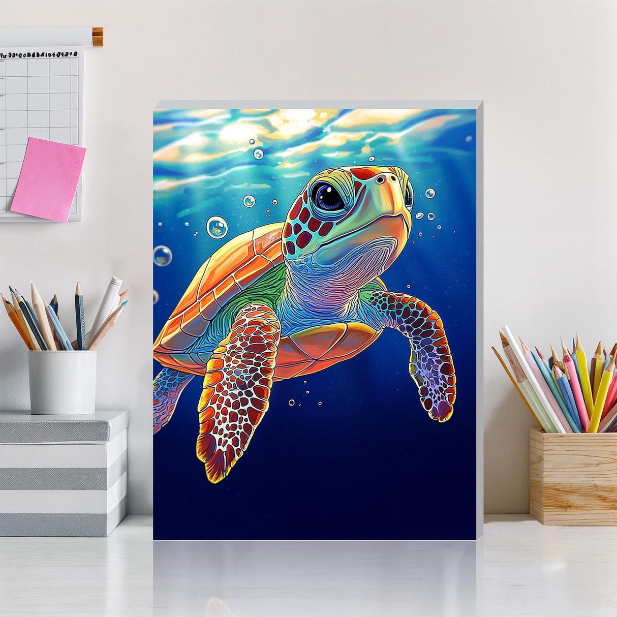 DOMROM Framed Paint by Numbers Kit for Adults Beginners with Wooden Easel, DIY Sea Turtle Paint by Number Kit on Canvas, DIY Oil Painting Kits for Home Wall Decor Gift 12x16inch DOMROM