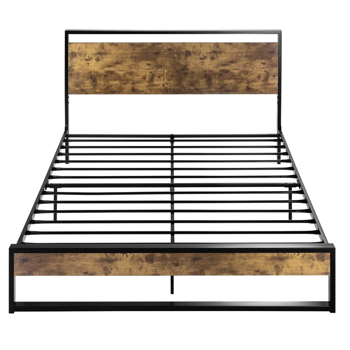 SHA CERLIN Queen Size Bed Frame with Wooden Headboard,Heavy Duty Metal Slats Support Platform,No Box Spring Needed,Rustic Brown SHA CERLIN