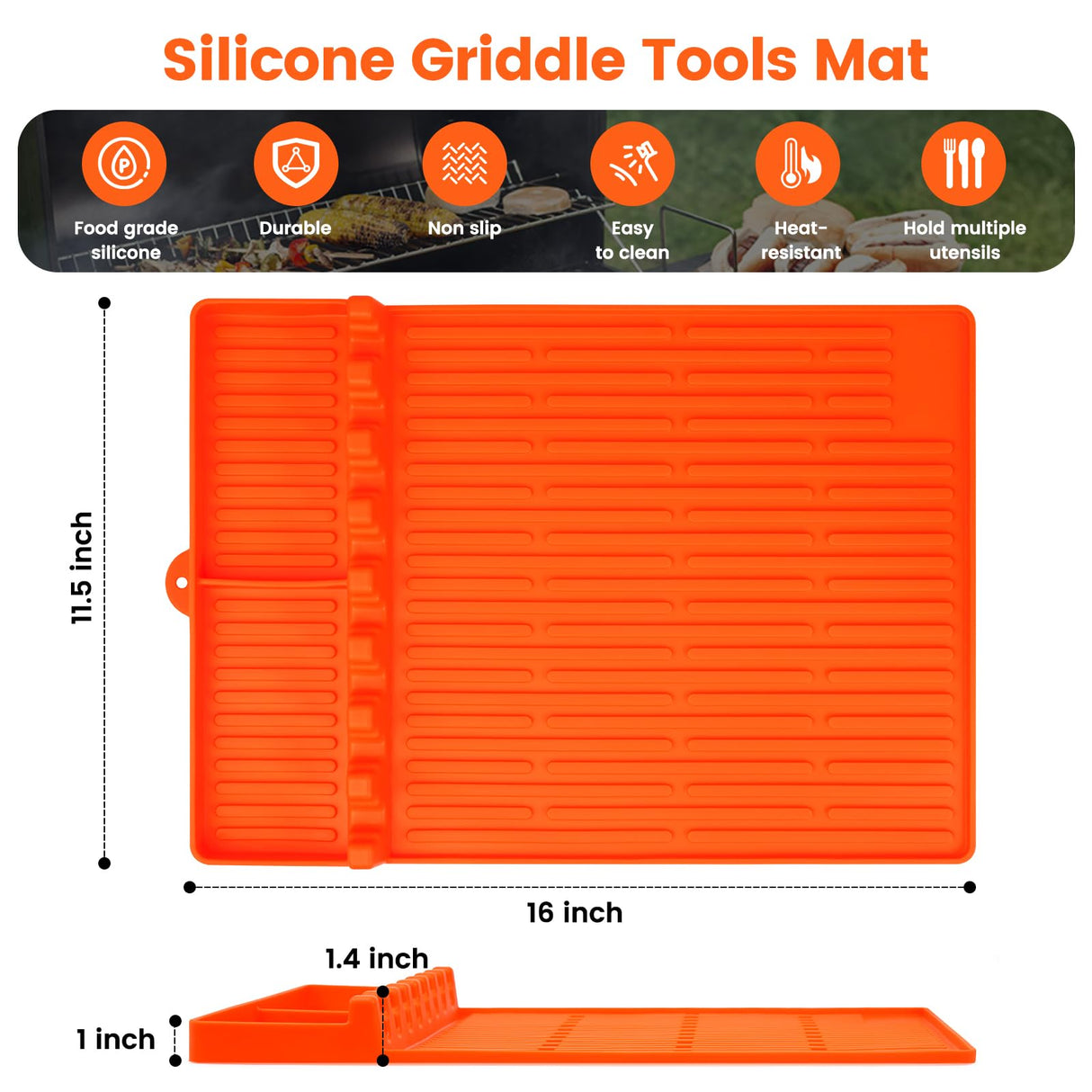 Blackstone Silicone Mat for BBQ Grill, Heat-resistant Silicone Grill Mat for Blackstone, Blackstone Spatula Mat with Drip Pad, Silicone Griddle Tools Mat for Kitchen, Cooking & Countertop Duckart