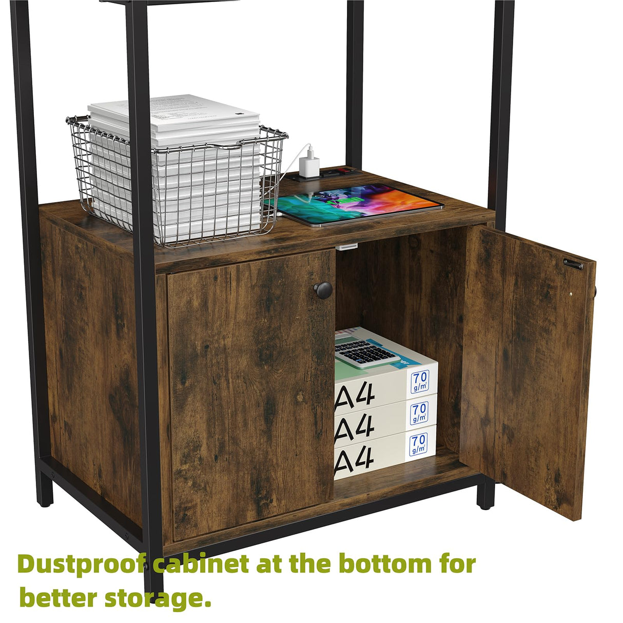 Furniouse Rustic Brown 5-Tier Kitchen Bakers Rack with Power Outlet and Storage Solutions Furniouse