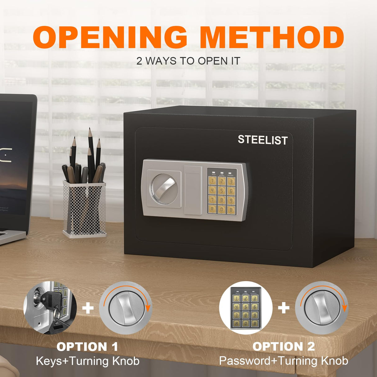 STEELIST 0.8 Cubic Fireproof Waterproof Safe, Security Digital Box with Removable Shelf, Cash Box for Home, Fireproof Safe for Documents, Jewelry, Gun, Valuables, Safety Box, Black STEELIST