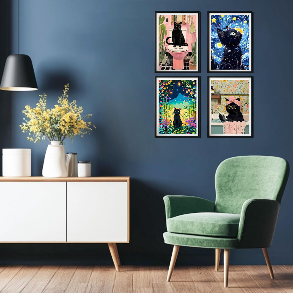 4 Pack Paint by Numbers Kit for Adults with Wooden Frames, Cat Paint by Number for Adults Beginners, Black Cat Paint by Numbers on Canvas Acrylic for Home Wall Art Decor 7.8x11.8Inch Mandun