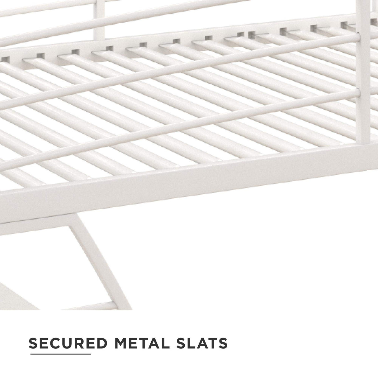 REALROOMS Serenity Studio Twin Metal Loft Bed with Integrated Desk and Shelves, Off White REALROOMS