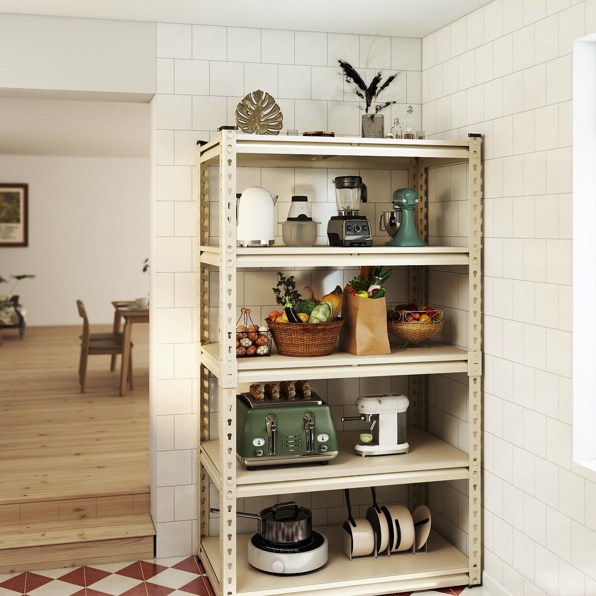 ZEUKMXOO Storage Shelving Unit, 5 Tier Garage Shelves Heavy Duty, 60''H Adjustable Metal Shelving Unit,2000LBS Black for Pantry, Basement, Warehouse, Kitchen, Pantry and Closet (1, White) ZEUKMXOO