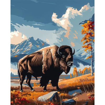 Natuyalo Paint by Numbers for Adults Beginner, Bison Acrylic Easy Paint by Numbers Kits Animal Craft Kits for Adults Suitable for Home Wall Decoration Flameless 16x20 Inch