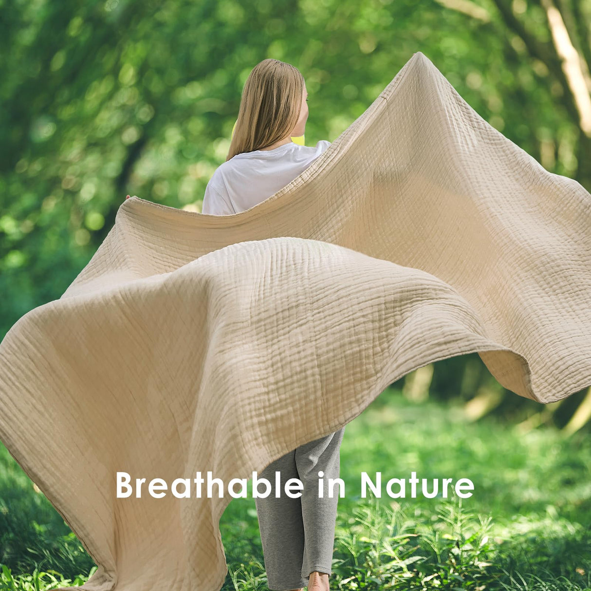 EMME Cotton Throw Blanket Large 50"x70" Gifts for Women 100% Muslin for Couch Breathable Gauze All Season Light Tan Soft and Lightweight Pre-Washed EMME