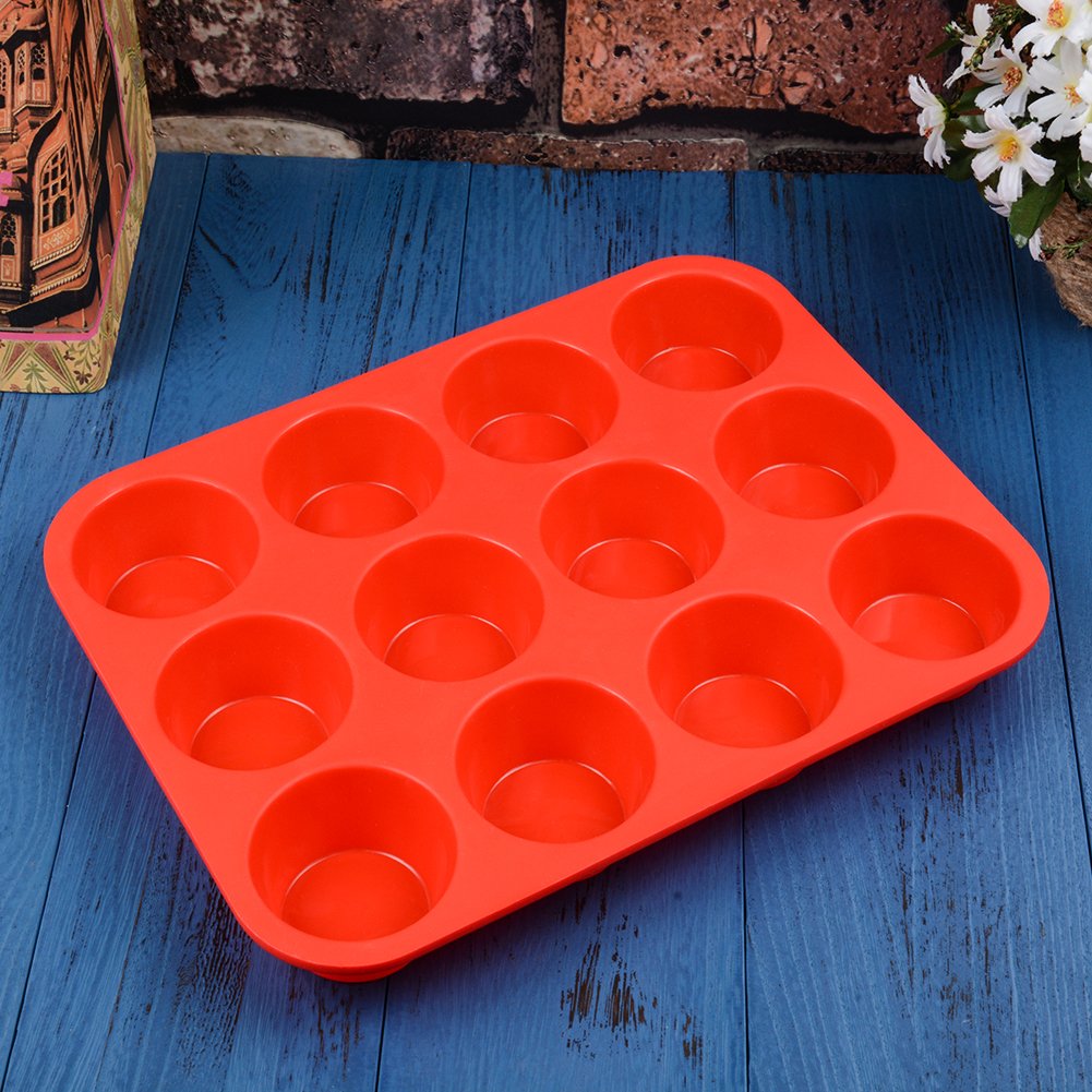 CAKETIME 12 Cups Silicone Muffin Pan - Nonstick Cupcake Pan 1 Pack Regular Size Silicone Mold for Baking CAKETIME
